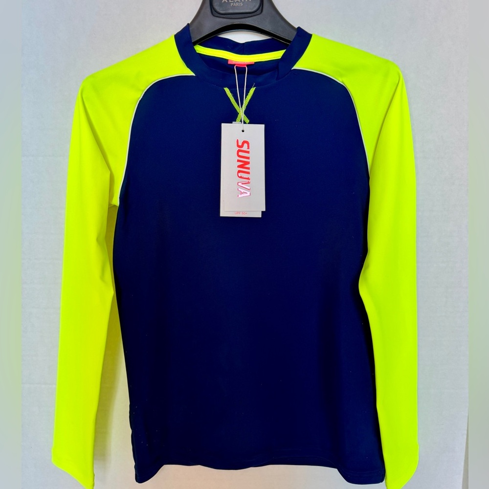 Kids' SPF 50+ Material Navy and Neon Yellow Rashguard